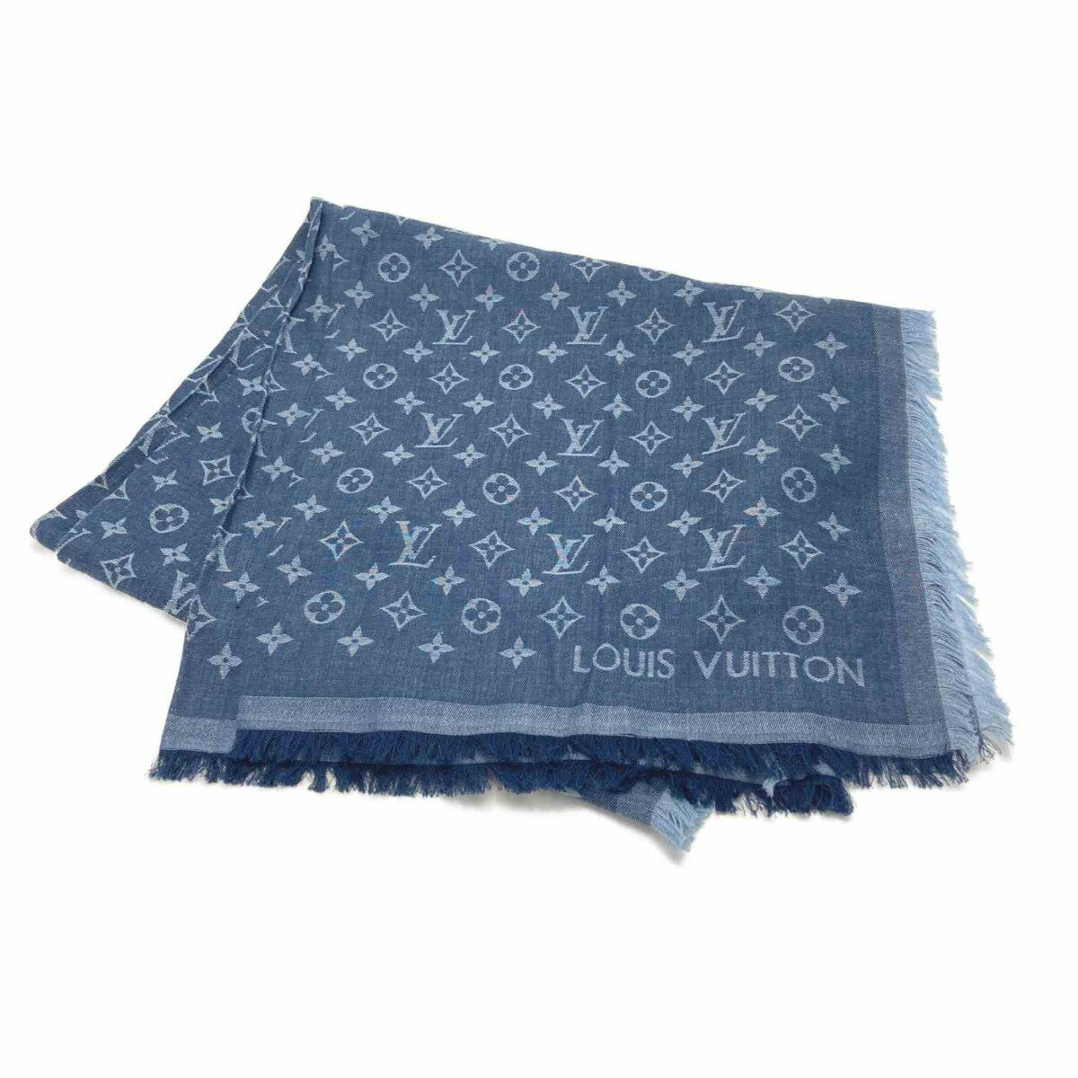 ☆☆【中古】LOUIS VUITTON ルイヴィトン エトール・モノグラム エッセンシャル ブルー ストール コットン100％ Bランク