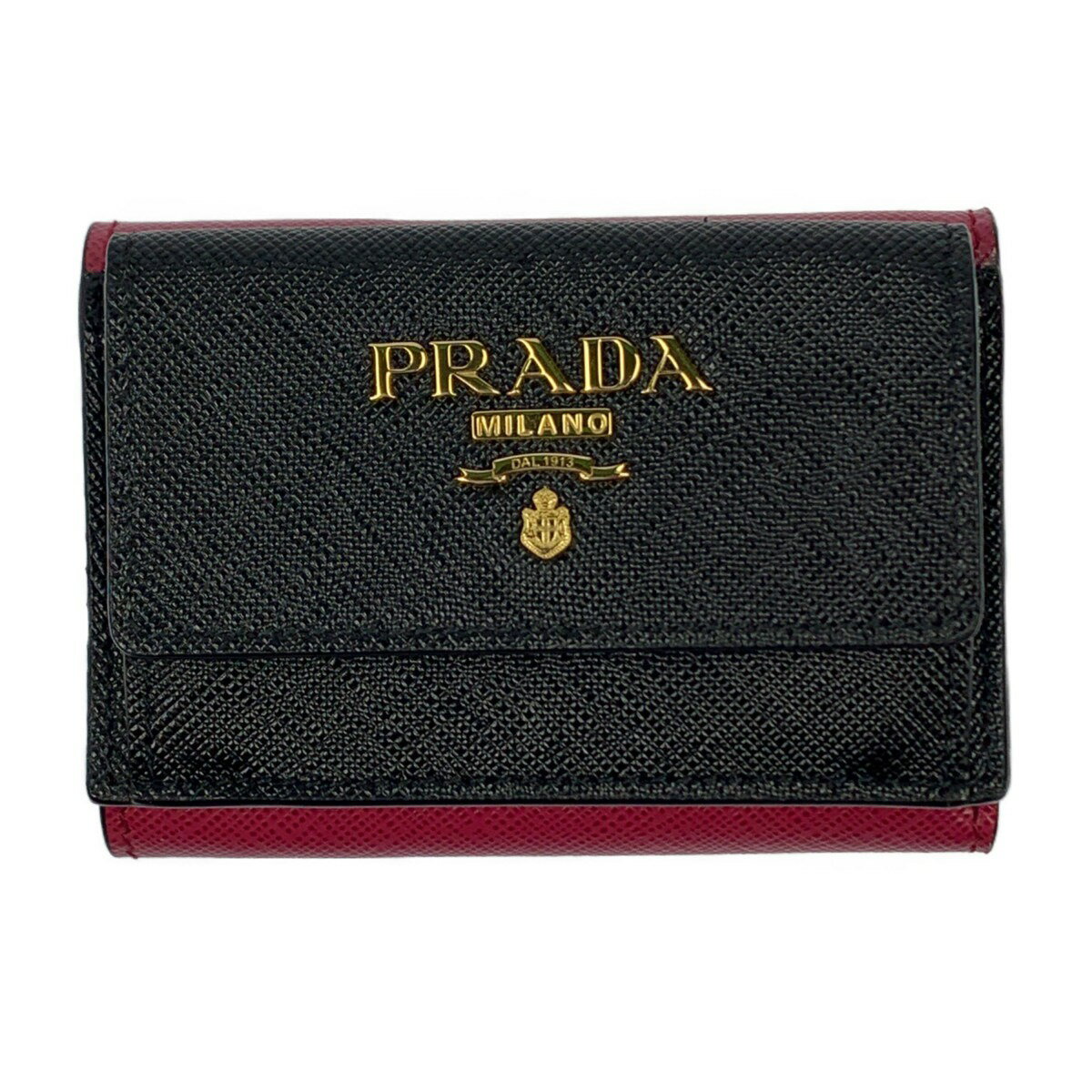 ▽▽【中古】PRADA プラダ 三つ折り財布 サフィアーノ バイカラー ミニ財布 1MH021 ブラック×ピンク Aランク