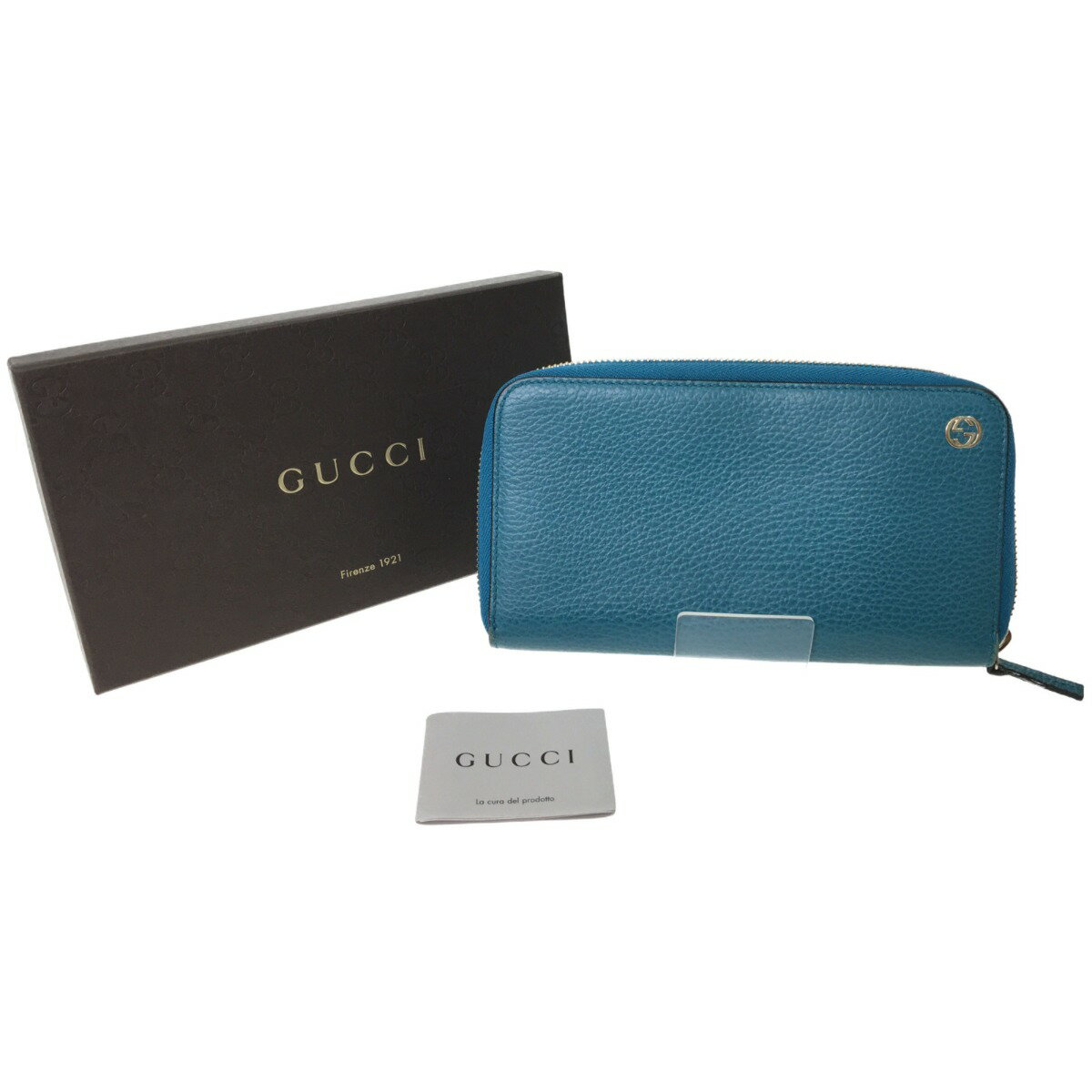 ▼▼【中古】GUCCI グッチ アウトレット ラウンドジップ 長財布 インターロッキングG 449347 ブルーグリーン Bランク