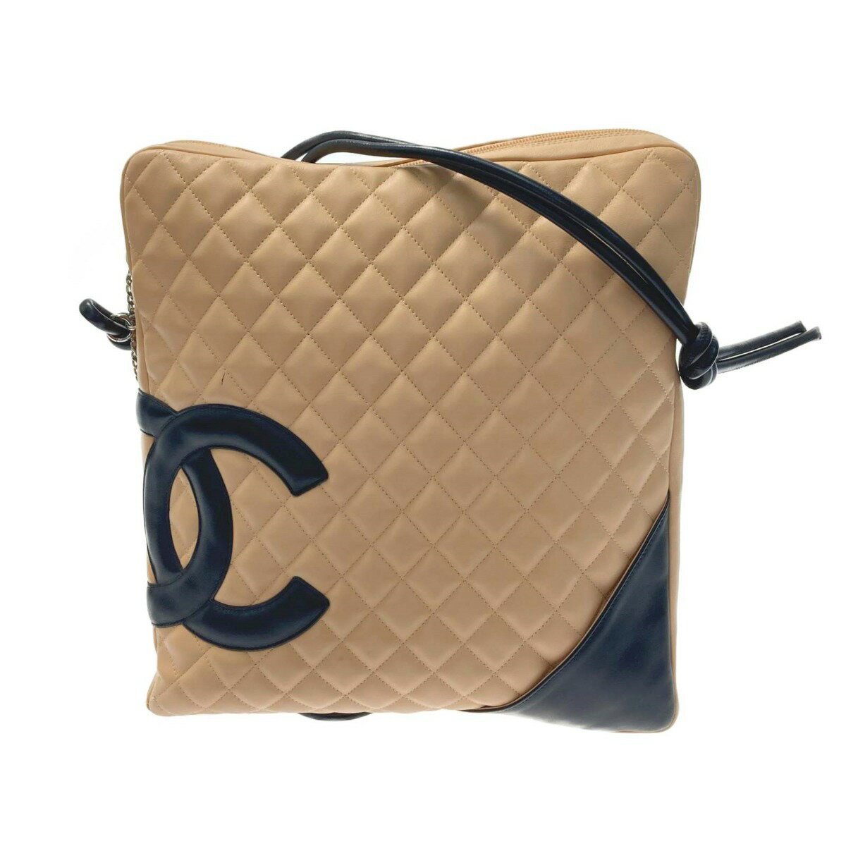 ☆☆【中古】CHANEL シャネル ココマーク カンボンライン ショルダーバッグ A25179 ベージュ ラージポシェット Bランク