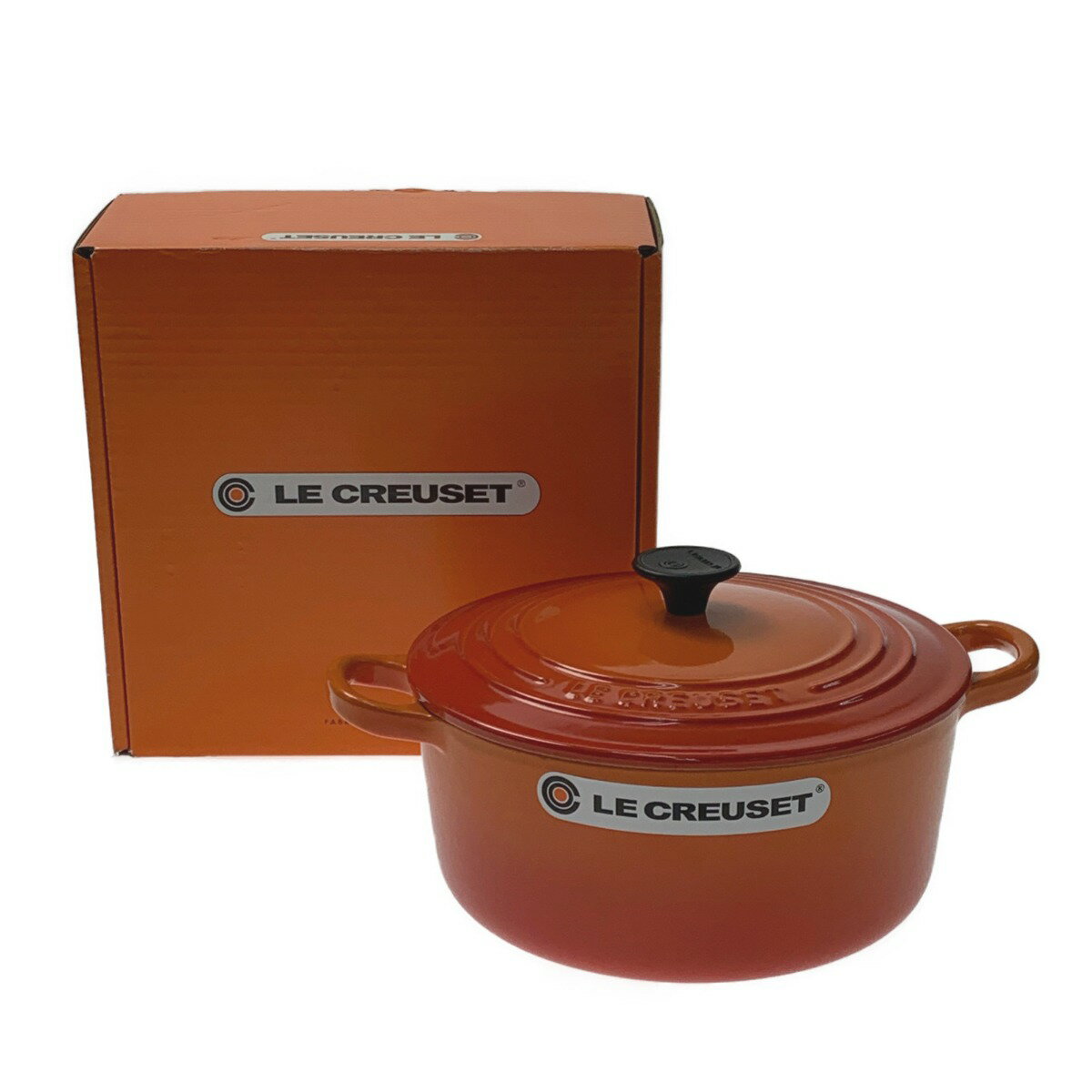 ☆☆【中古】LE CREUSET ルクルーゼ ココット・ロンド 22cm ガス・IH対応 オレンジ Aランク