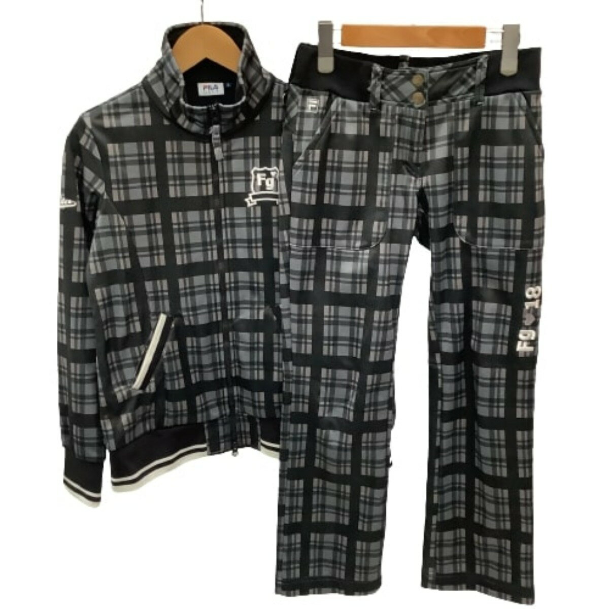 【中古】FILA GOLF フィラ ゴルフ レディース セットアップ 裏起毛 パンツ SIZE 上L 下M グレー Bランク