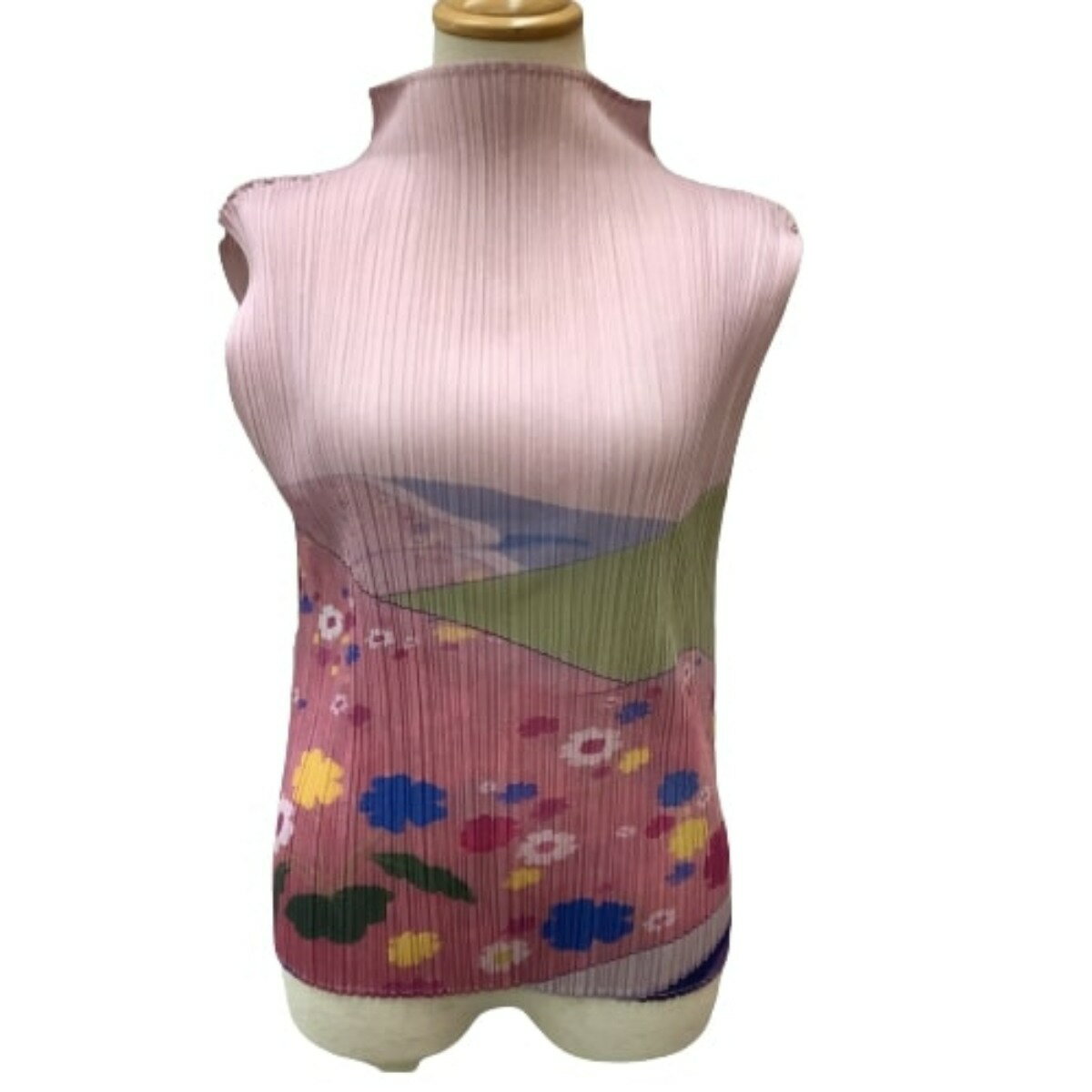 ♪♪【中古】ISSEY MIYAKE イッセイミヤケ PLATS PLEASE レディース ノースリーブカットソー SIZE 3 花柄 ピンク Bランク