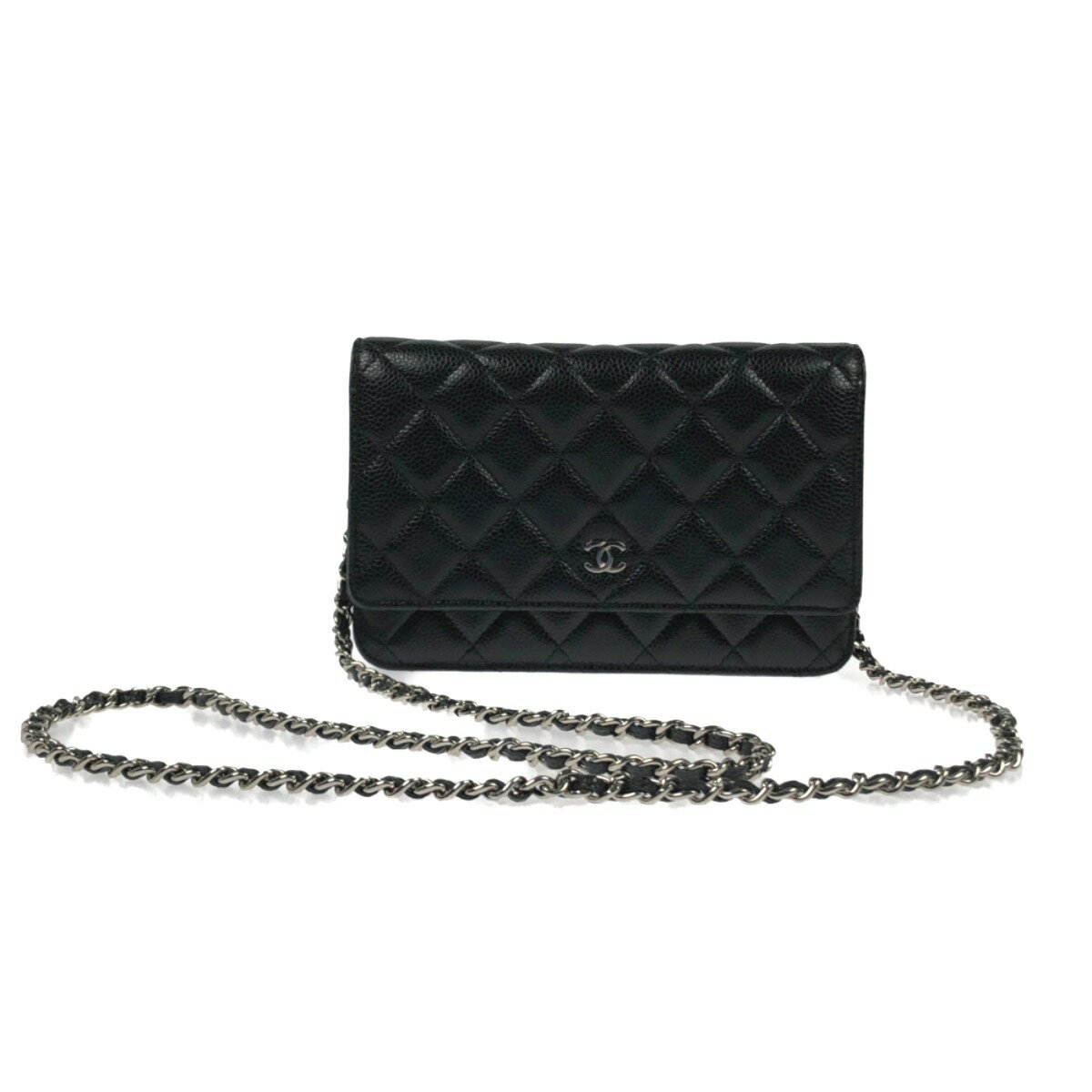 ▽▽【中古】CHANEL シャネル マトラッセ キャビアスキン チェーンウォレット シルバー金具 A33814 ブラック Bランク