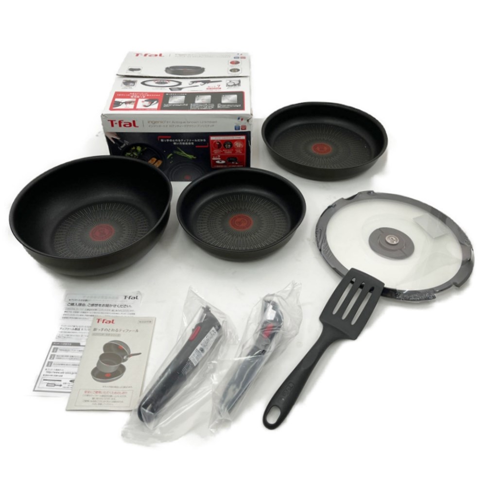 ◆◆【中古】T-fal ティファール フライパンセット インジニオ・ネオ IHアンティークブラウン・アンリミテッド　セット7　歪み有り Aランク