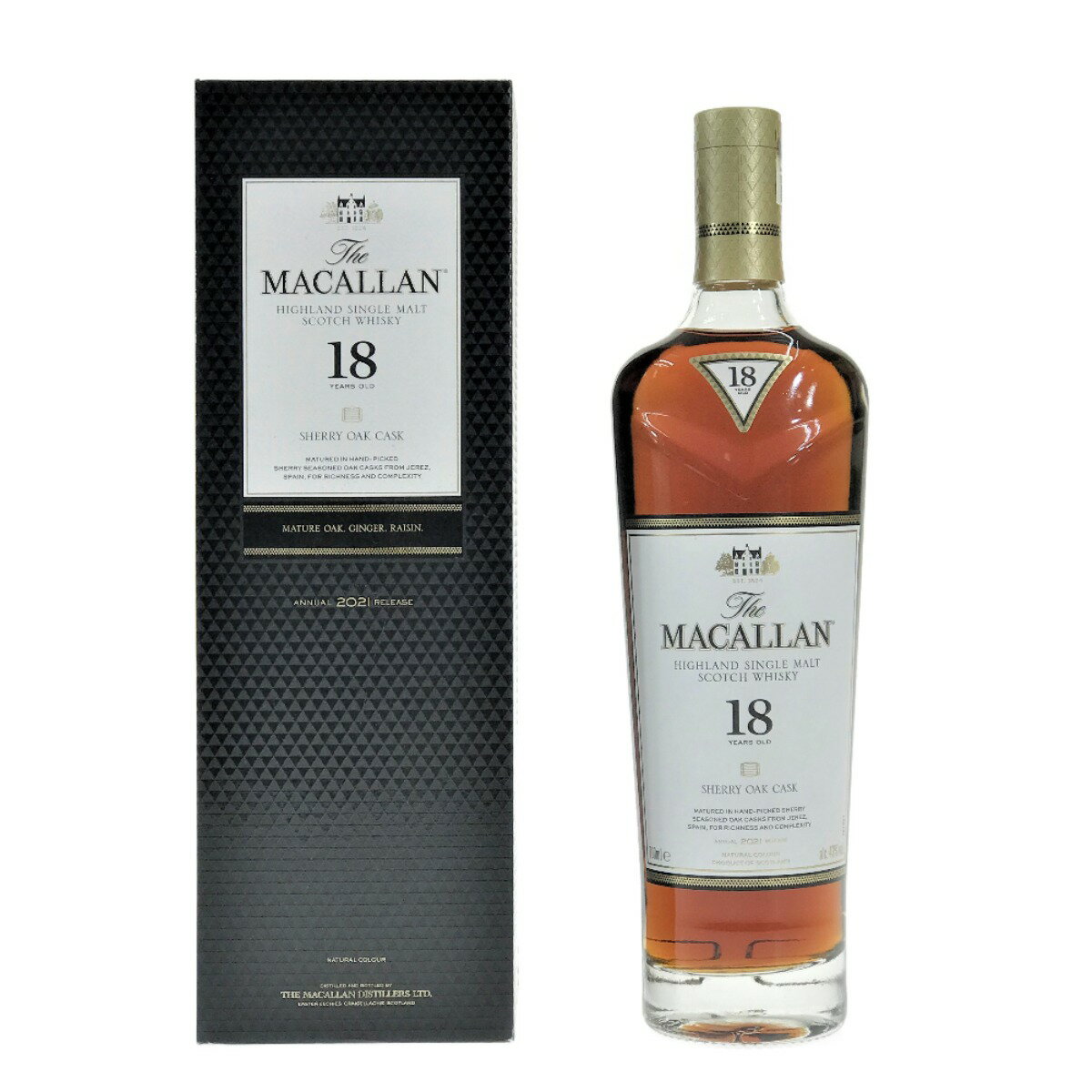 ##【中古】The MACALLAN マッカラン 18年 2021 シェリー オーク シングルモルト スコッチ ウイスキー 43％ 700ml Nランク 未開栓