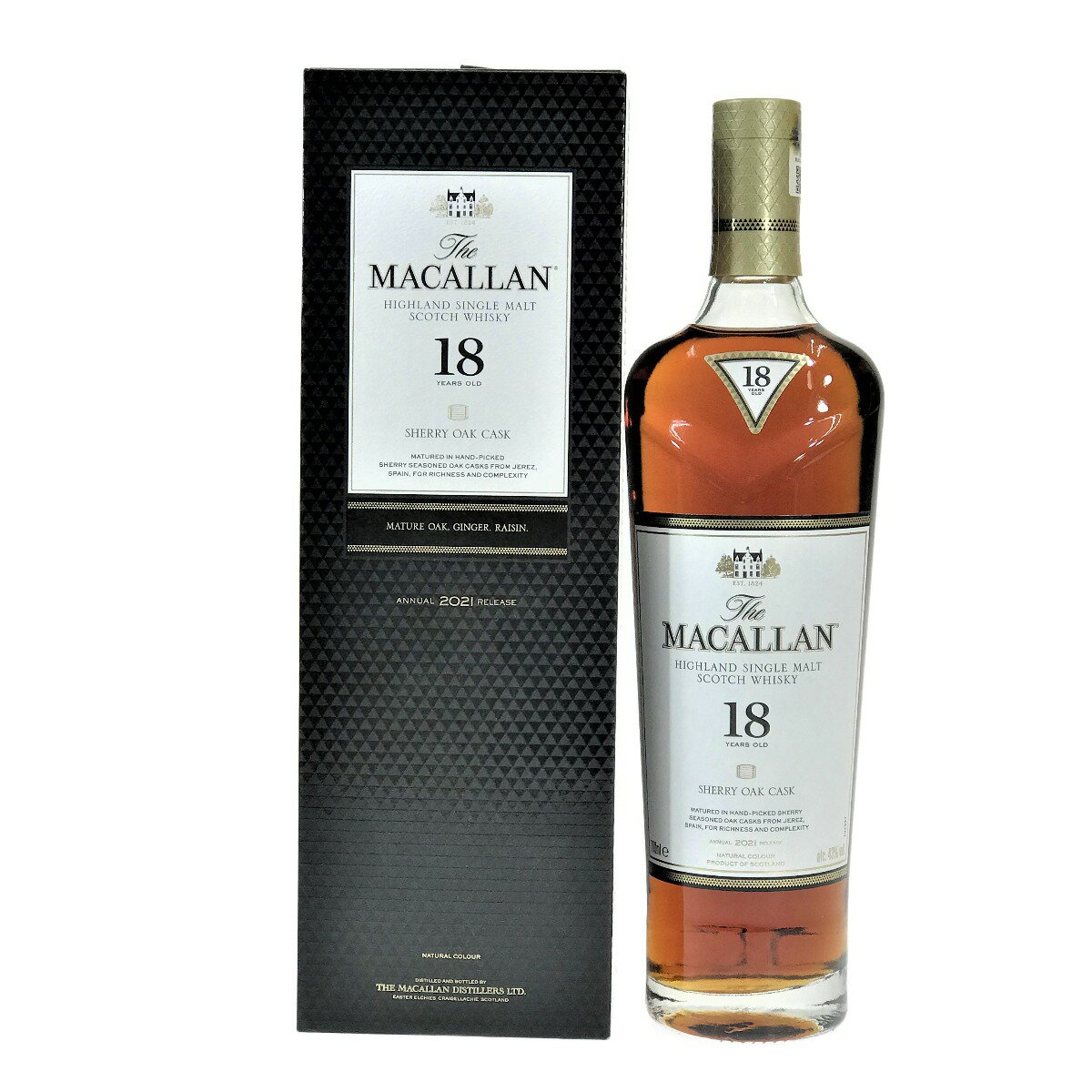 ##【中古】The MACALLAN マッカラン 18年 2021 シェリー オーク シングルモルト スコッチ ウイスキー 43％ 700ml Nランク