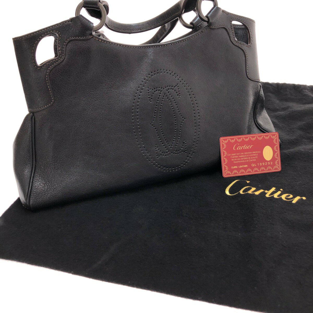 □□【中古】Cartier カルティエ ハンドバッグ ブラック Bランク