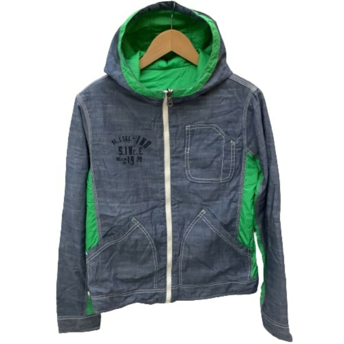 ♪♪【中古】DIESEL ディーゼル キッズ ジャンパー リバーシブル SIZE XXL（160cm） スカイブルー×グリーン Bランク