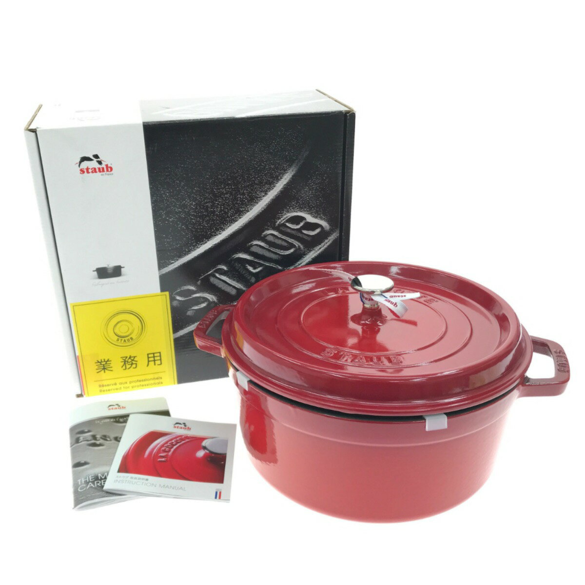 ▼▼【中古】STAUB ストウブ ピコ ココット ラウンド チェリー 26cm 5.2l 40509-840 Aランク