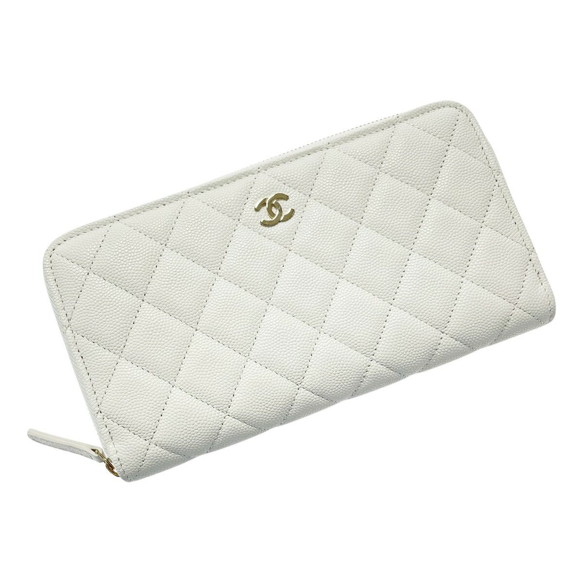 ☆☆【中古】CHANEL シャネル タイムレスクラシック ラウンドファスナー財布 AP0242 白 キャビアスキン レディース 箱・布袋・ギャランティ有 Aランク