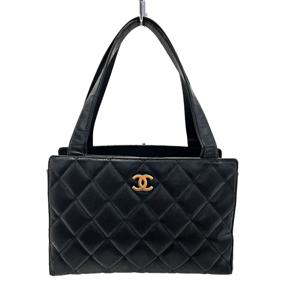 ☆☆【中古】CHANEL シャネル マトラッセ トートバッグ ブラック ラムスキン ココマーク レディース ゴールド金具 Cランク