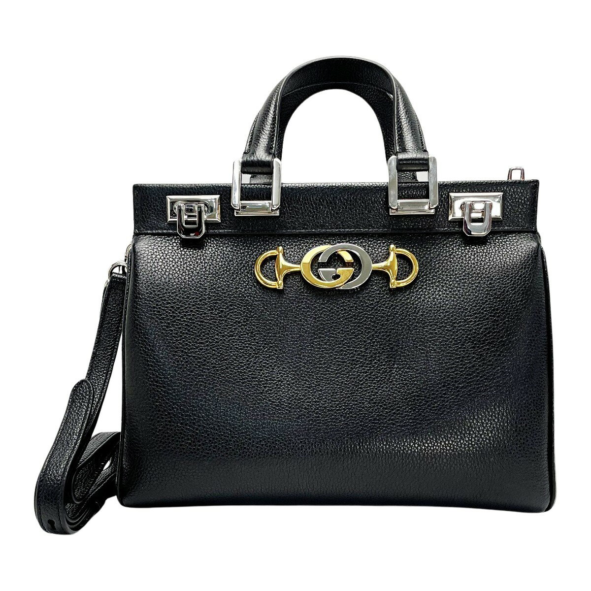 ☆☆【中古】GUCCI グッチ ズゥミ スモール トップハンドルバッグ 569712 ブラック ショルダーバッグ レザー レディース Bランク