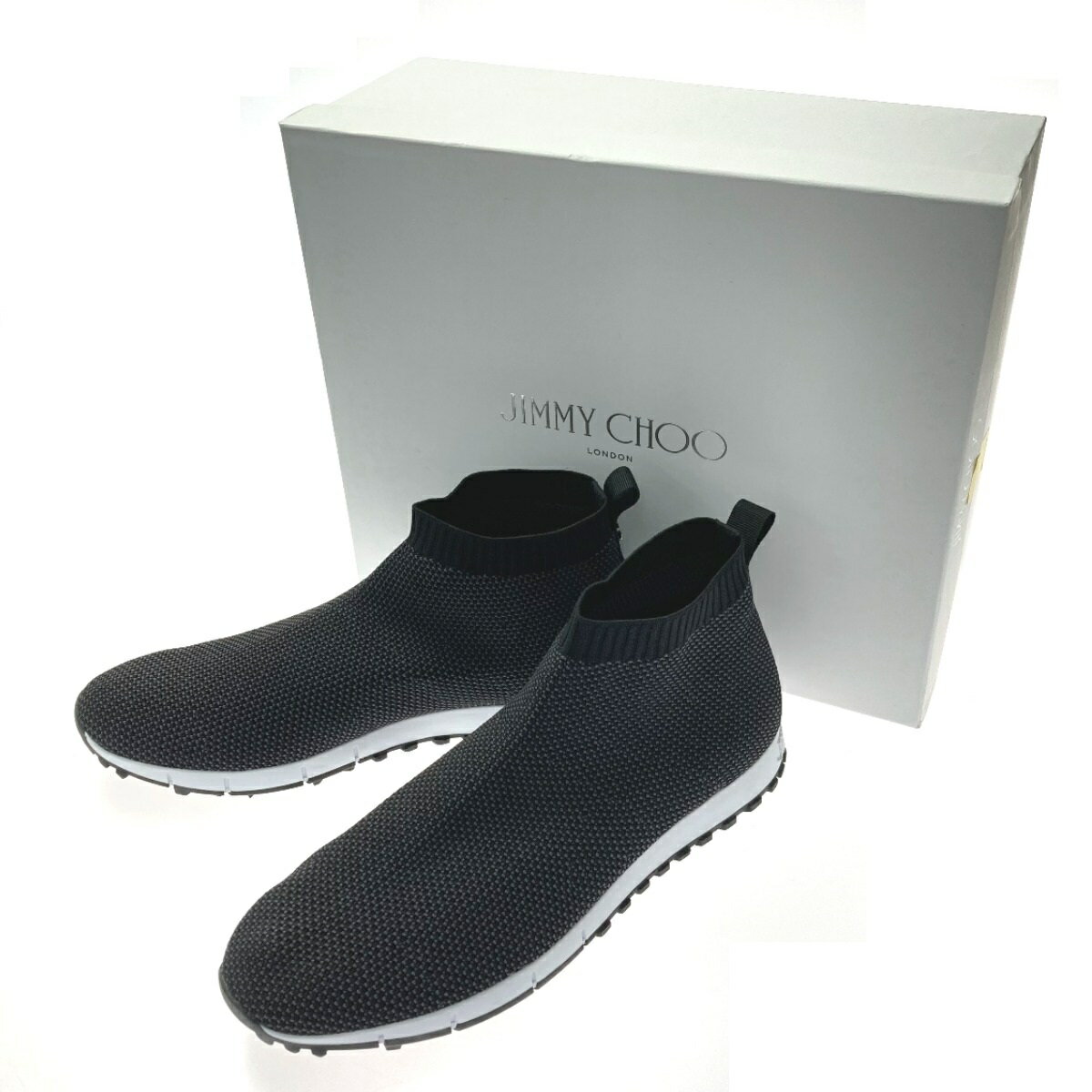 ☆☆【中古】JIMMY CHOO ジミーチュウ ニット ソックス スニーカー 094615 ブラック×グレー SIZE 44 約29.0cm メンズ Aランク