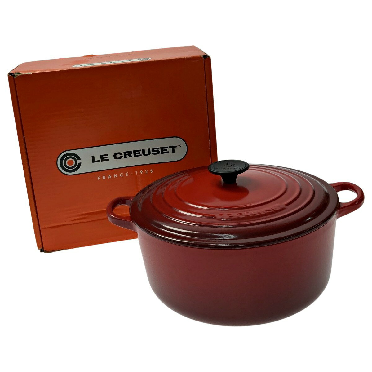 ☆☆【中古】LE CREUSET ルクルーゼ ココット・ロンド 26cm ガス・IH対応 チェリーレッド Bランク