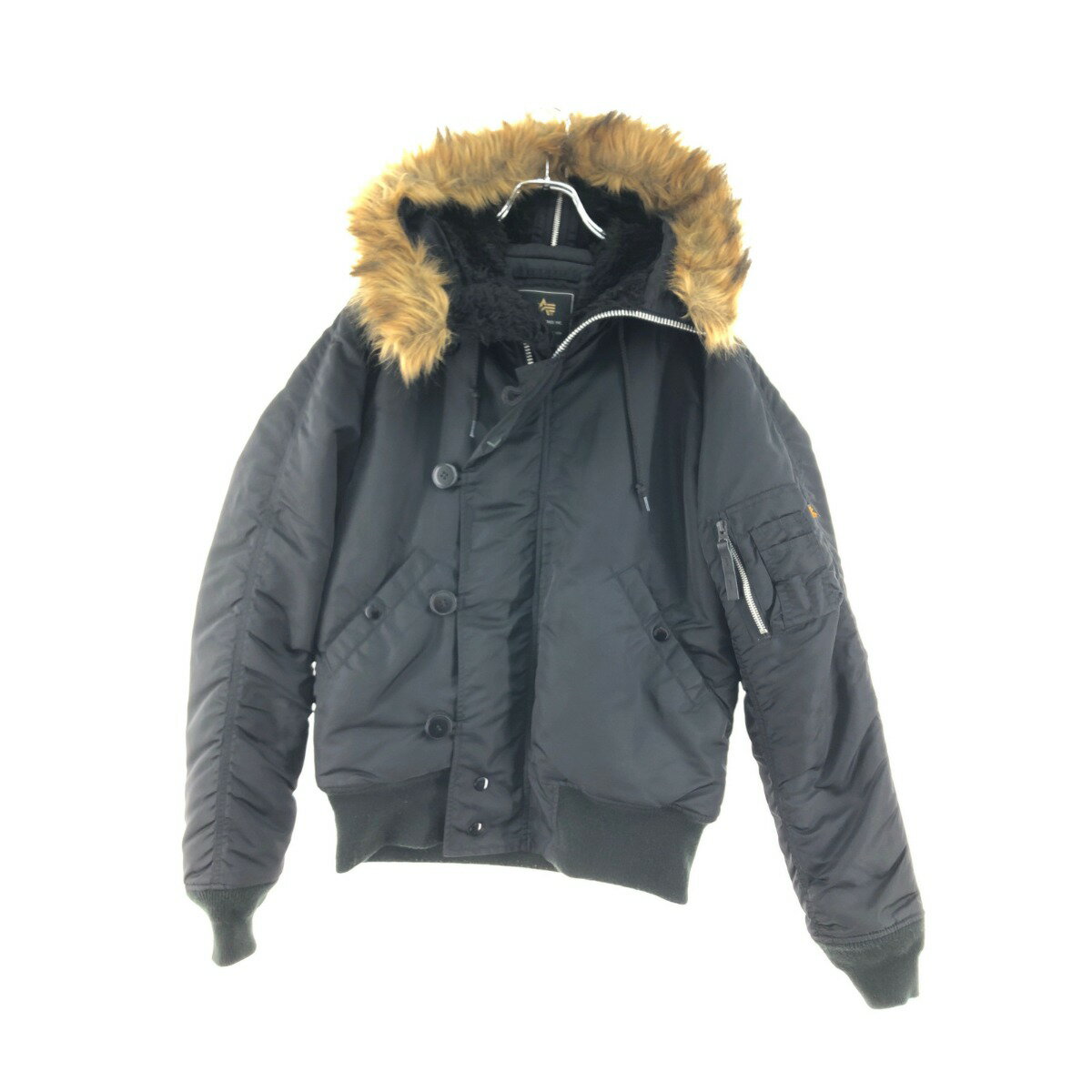 ▼▼【中古】ALPHA INDUSTRIES メンズ フライトジャケット N-B2 ファー付 フード Lサイズ ブラック Bランク