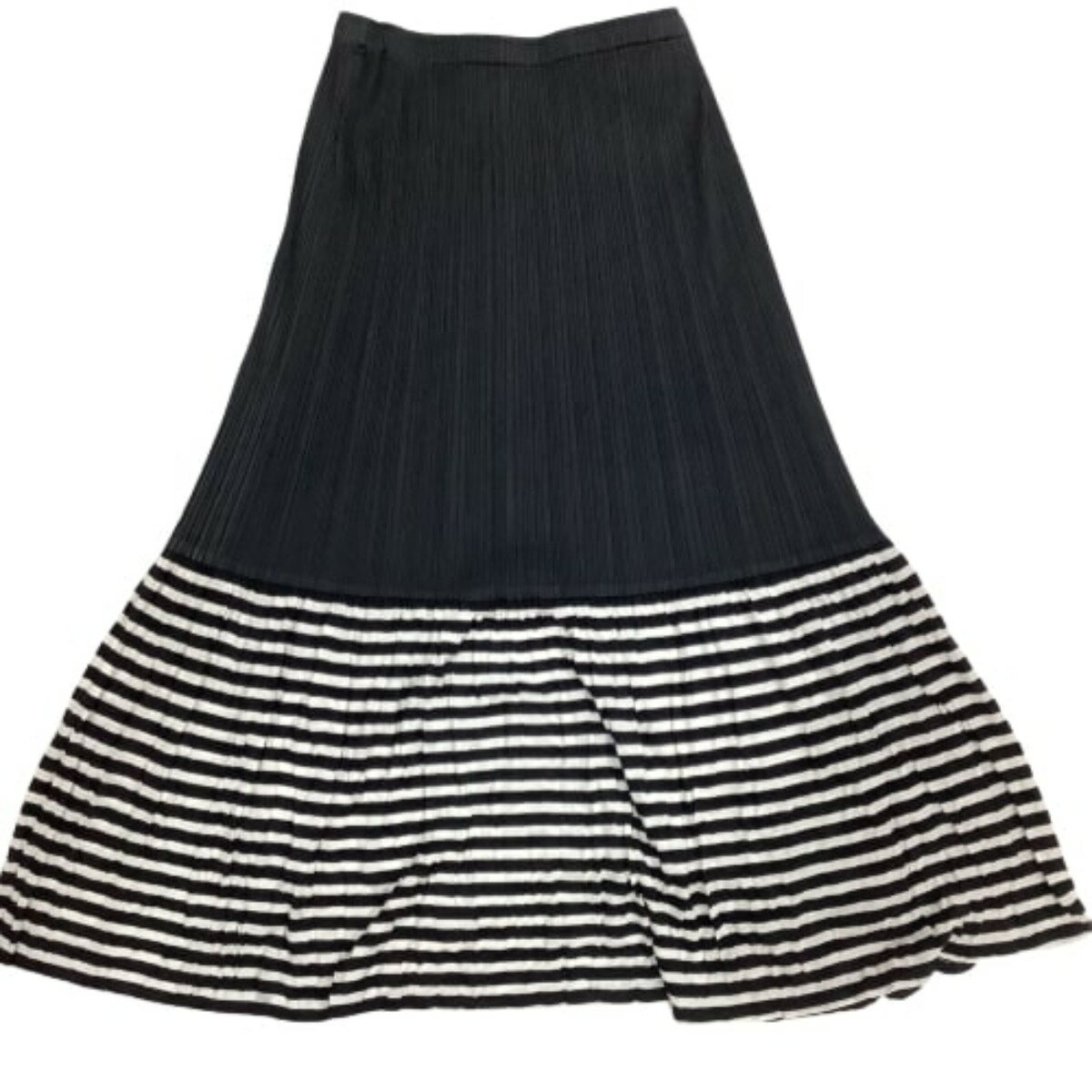 ♪♪【中古】ISSEY MIYAKE イッセイミヤケ PLATS PLEASE ロングスカート 切替ストライプ PP01-JG726 ブラック Bランク