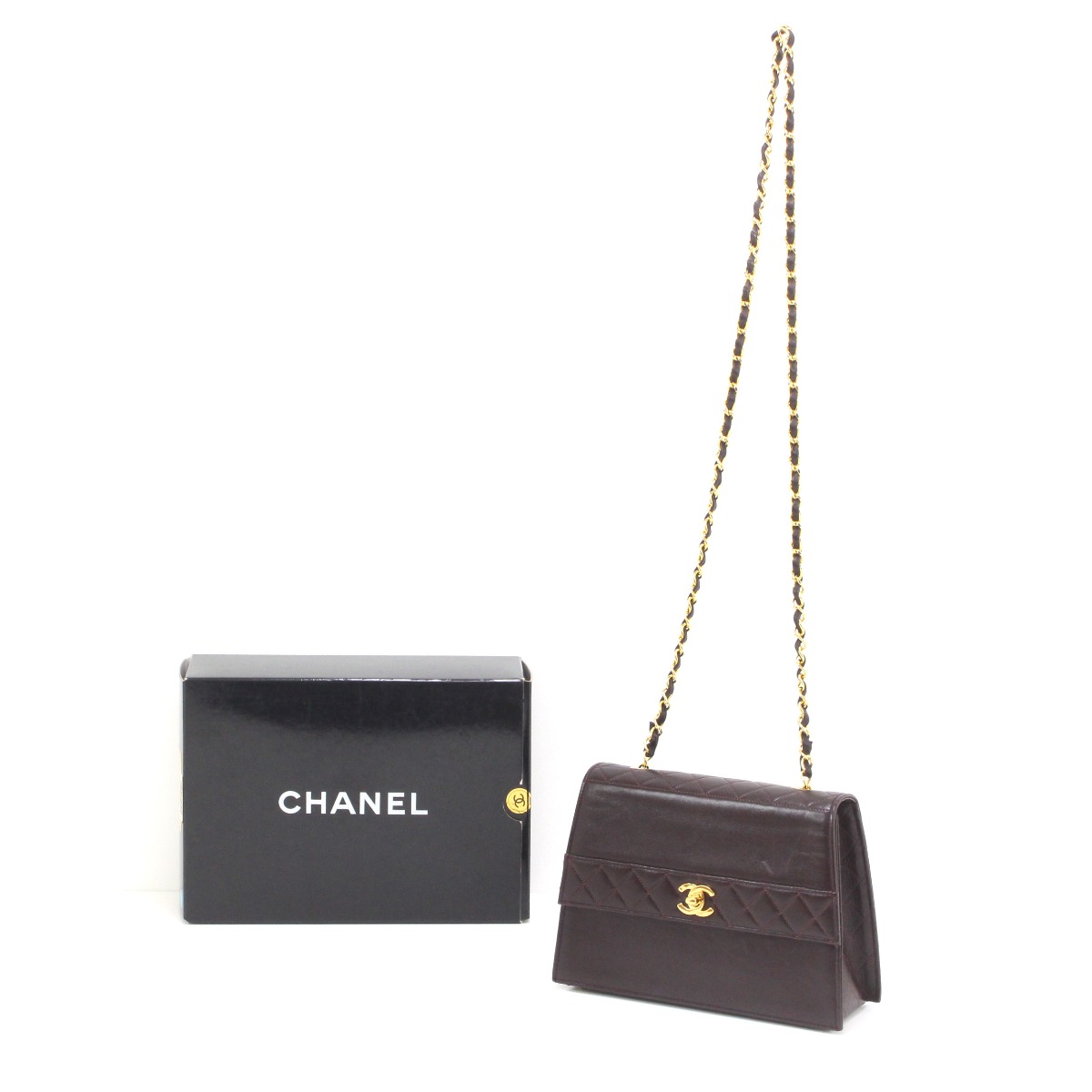 $$【中古】CHANEL シャネル マトラッセ ショルダーバッグ レザー ダークブラウン Bランク