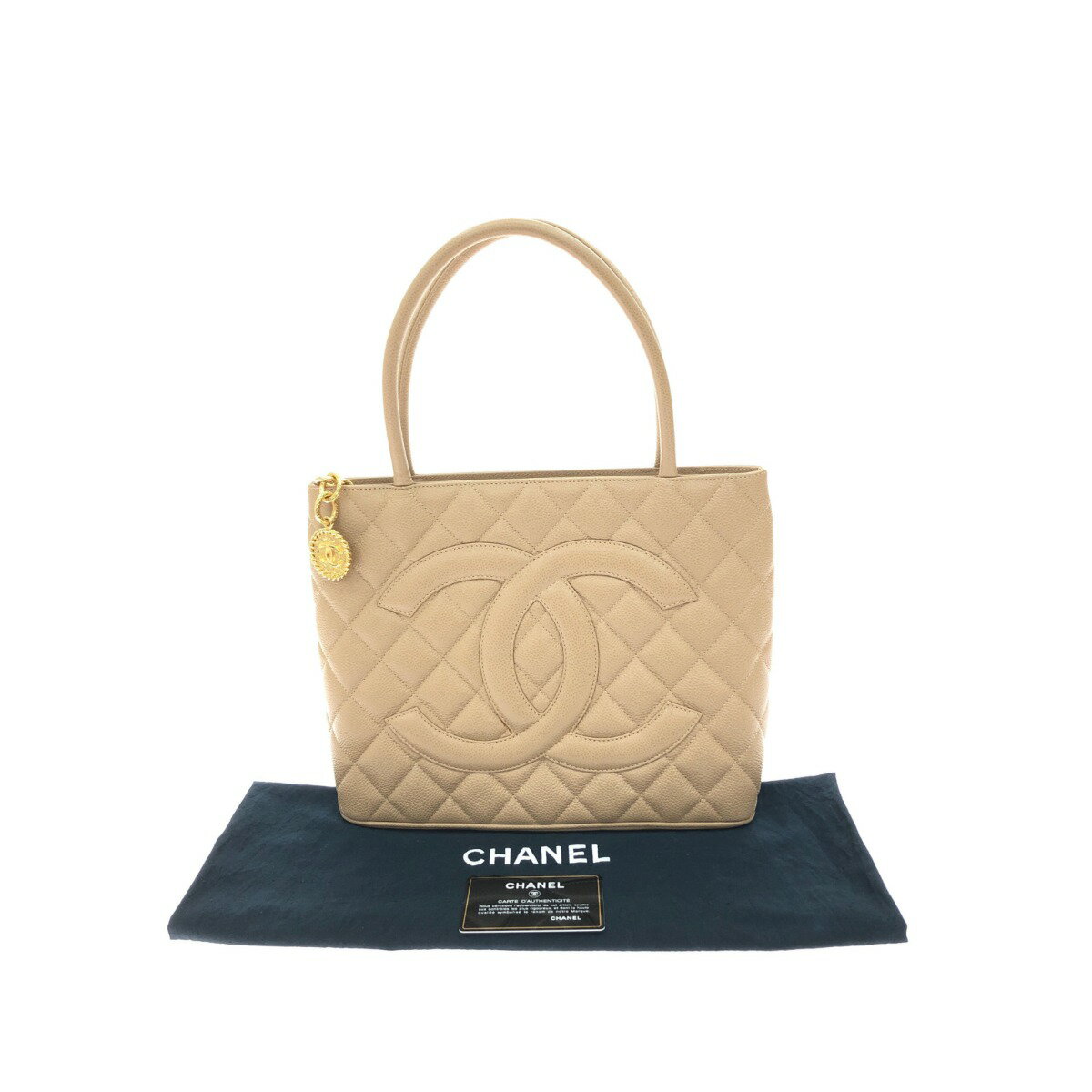 ▼▼【中古】CHANEL シャネル レディース 復刻トート トートバッグ ココマーク キャビアスキン ベージュ Aランク