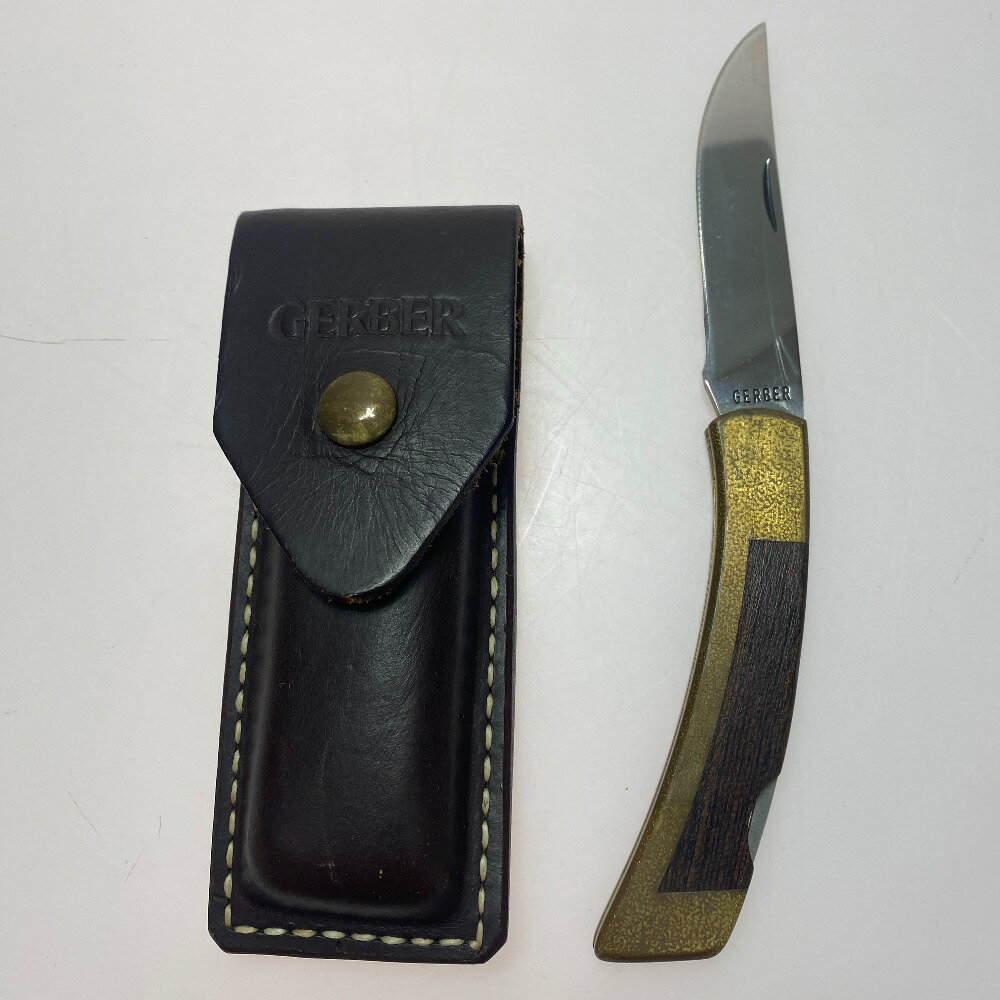 ωω【中古】GERBER ガーバーフォールディング クラフトナイフ レザーバック付き PORTLAND.OR 97223 U.S.A. 折畳 Cランク