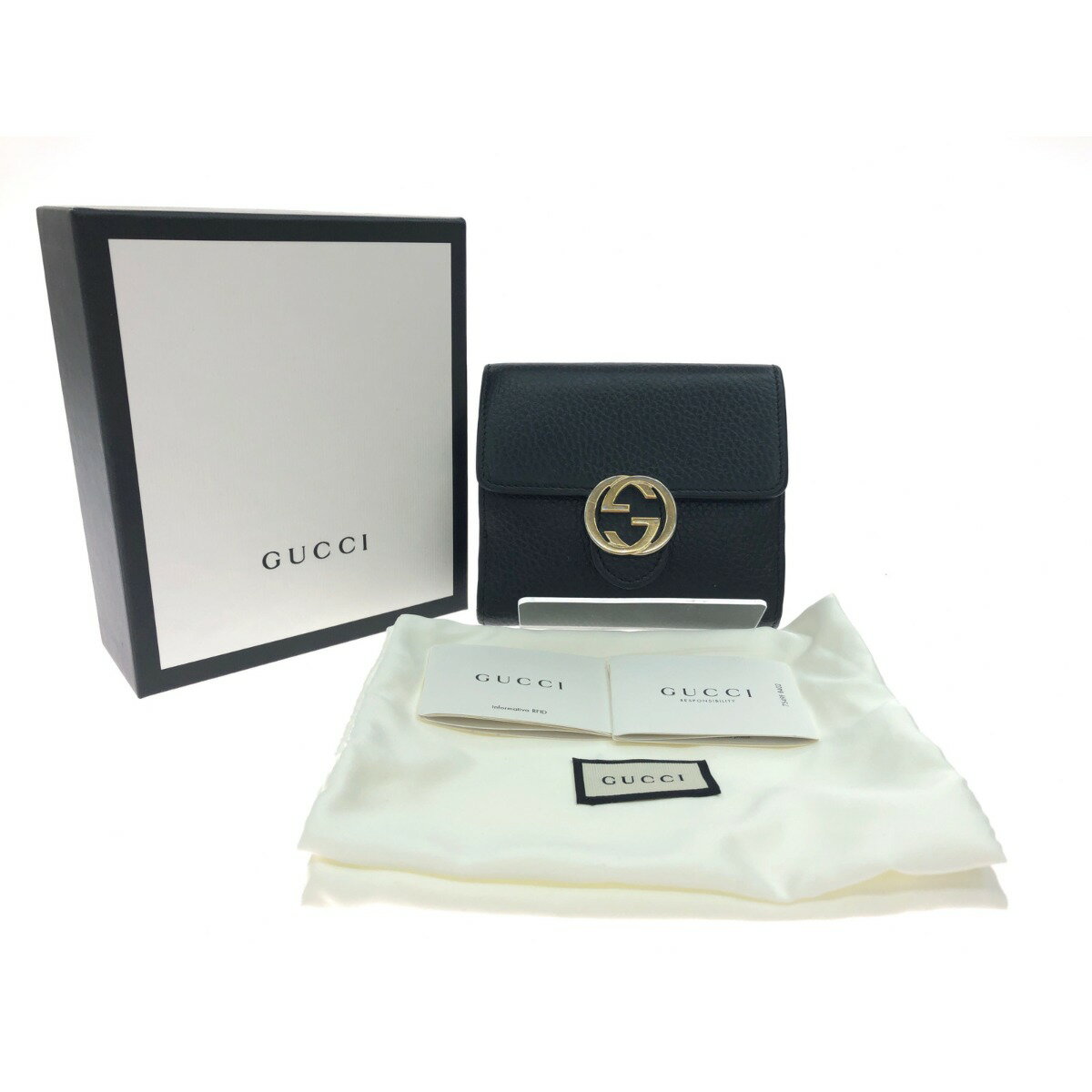 ▼▼【中古】GUCCI グッチ レディース 二つ折り財布 アウトレット インターロッキングG 598167 ブラック Bランク