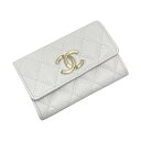 ☆☆【中古】CHANEL シャネル ココマーク スモールフラップ コインケース ホワイト キャビアスキン 財布 Aランク