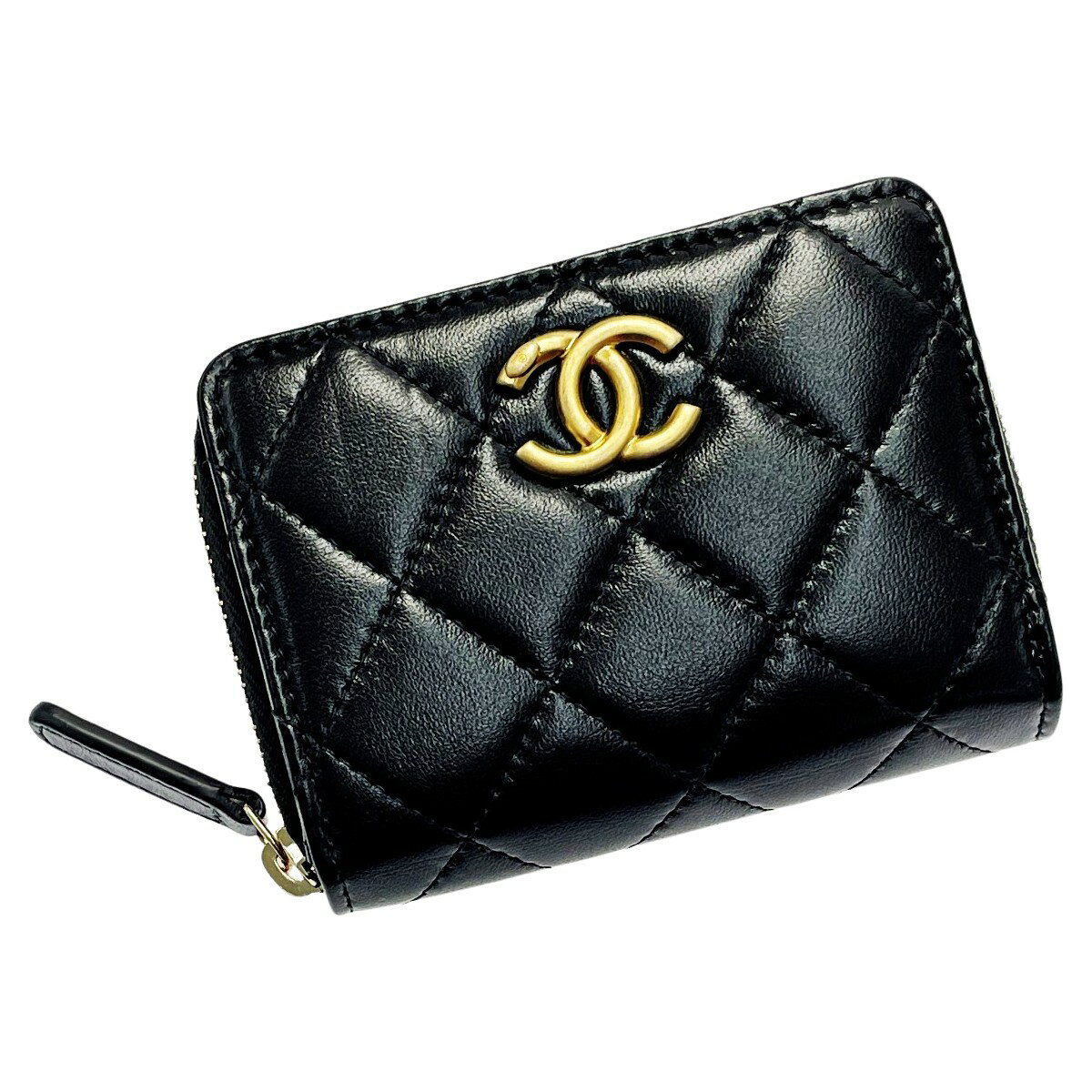 ☆☆【中古】CHANEL シャネル ジップコインパース ブラック ココマーク ラムスキン レディース ゴールド金具 ギャランティ有 Bランク