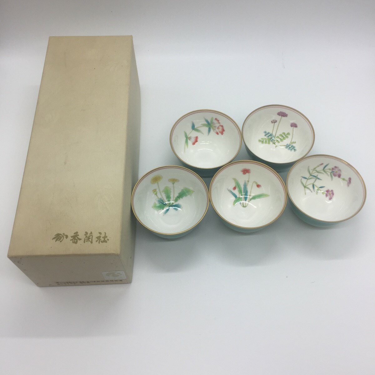 ◎◎【中古】KORANSHA Co. Ltd. 香蘭社 つごもり草花　絵変わり　湯呑み　5客揃 未使用品 Aランク