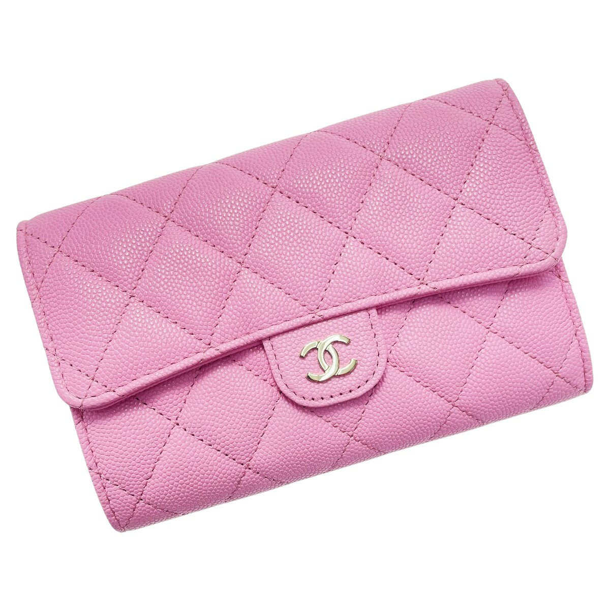 ☆☆【中古】CHANEL シャネル マトラッセ タイムレスクラシック ライン AP0232 ライトピンク 3つ折り財布 キャビアスキン レディース Aランク