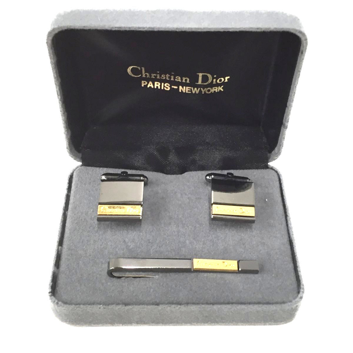 △△【中古】Christian Dior クリスチャンディオール カフス ネクタイピンセット 101167　139 シルバー×ゴールド Bランク