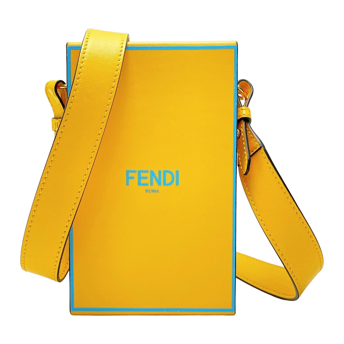 ☆☆【中古】FENDI フェンディ ボックス型ショルダーバッグ 8BT339ADP6F1EEV イエロー レディース レザー ゴールド金具 布袋有 Bランク