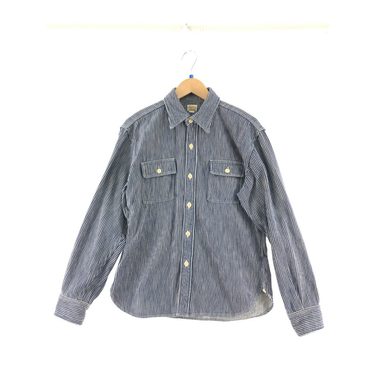 ▼▼【中古】DELUXEWARE デラックスウェア メンズ ヒッコリーネルシャツ HICKORY NEL SHIRT Lサイズ ブルー Bランク