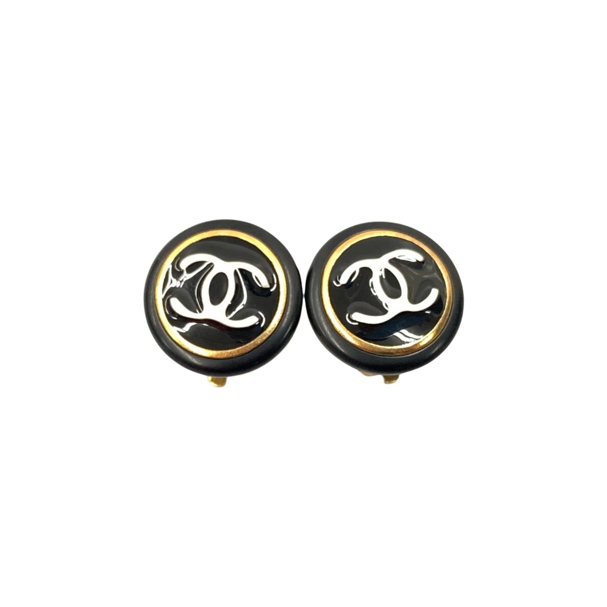 〇〇【中古】CHANEL シャネル ココマーク ラウンド イヤリング 96A A06030 Y02046 ブラック x ゴールド Bランク