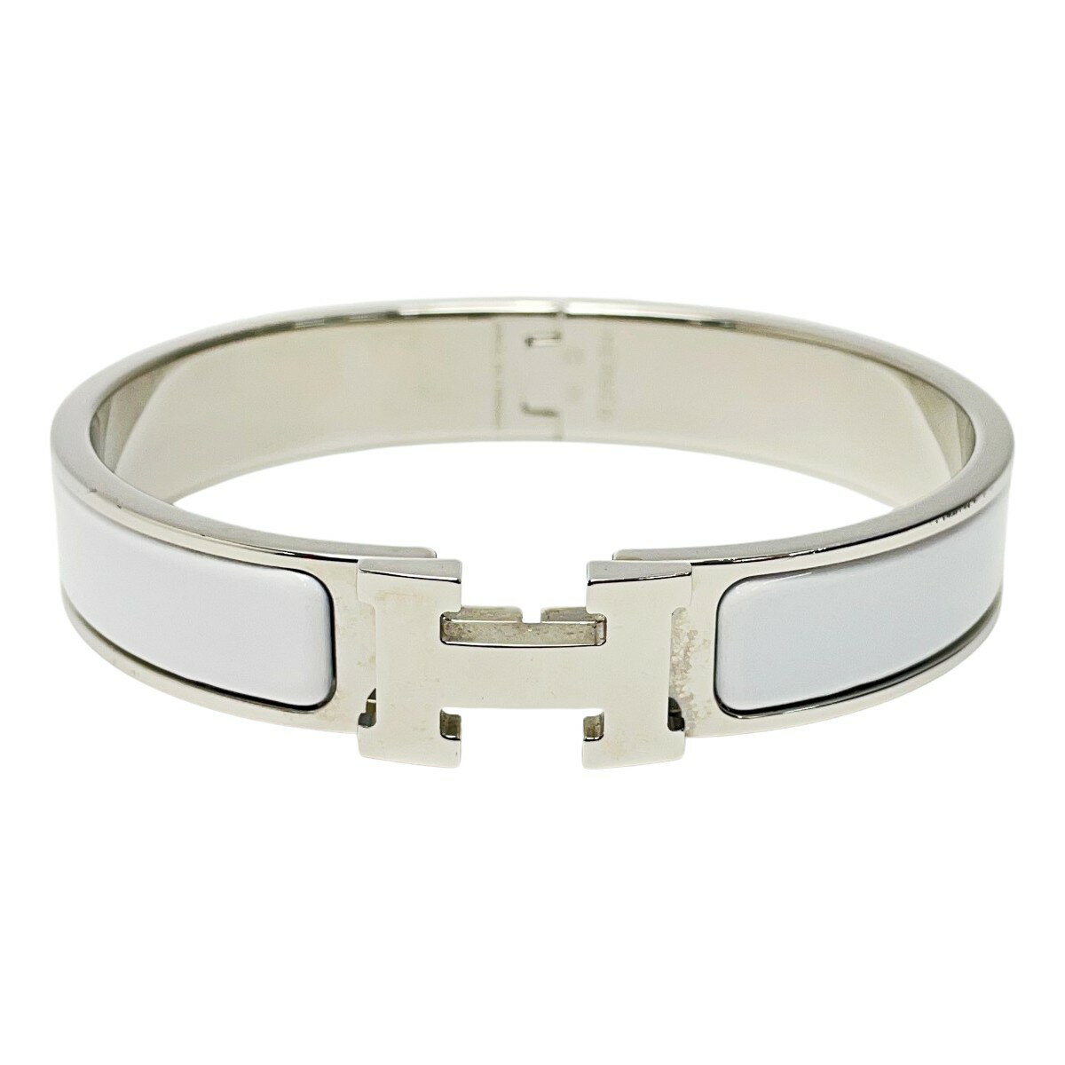 ☆☆【中古】HERMES エルメス エナメルブレスレット ファン □Q刻印 H700001F ホワイト クリック H レディース アクセサリー シルバー金具 Bランク