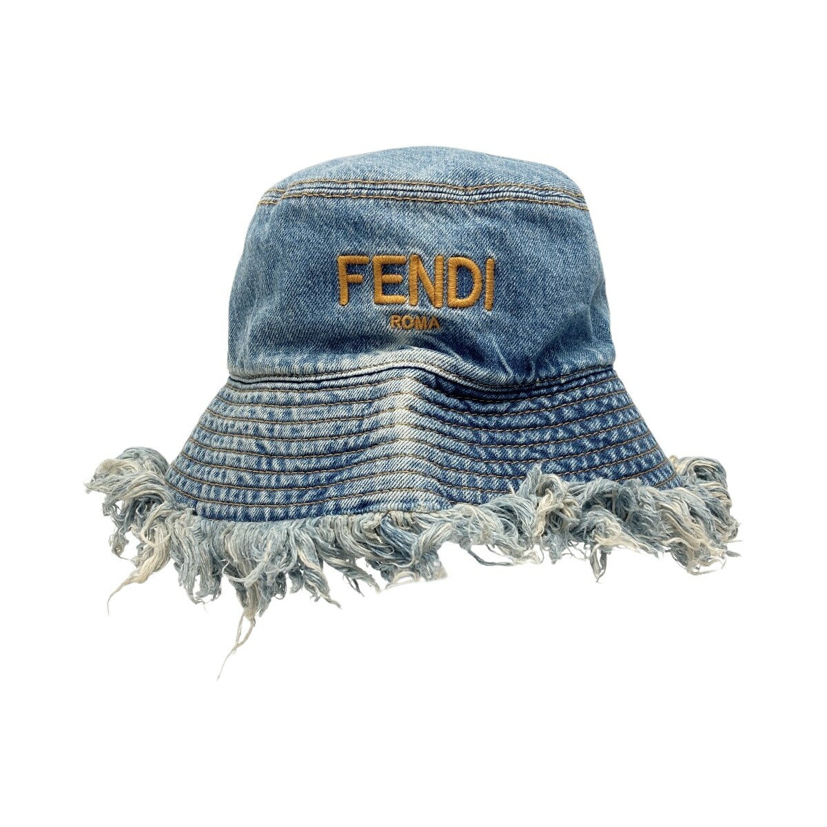 ☆☆【中古】FENDI フェンディ デニム バケットハット インディゴ Mサイズ ロゴ刺繍 Bランク