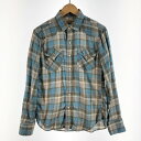 〇〇【中古】KOJIMA JEANS メンズ シャツ チェックシャツ サイズM スカイブルー×ベージュ Bランク