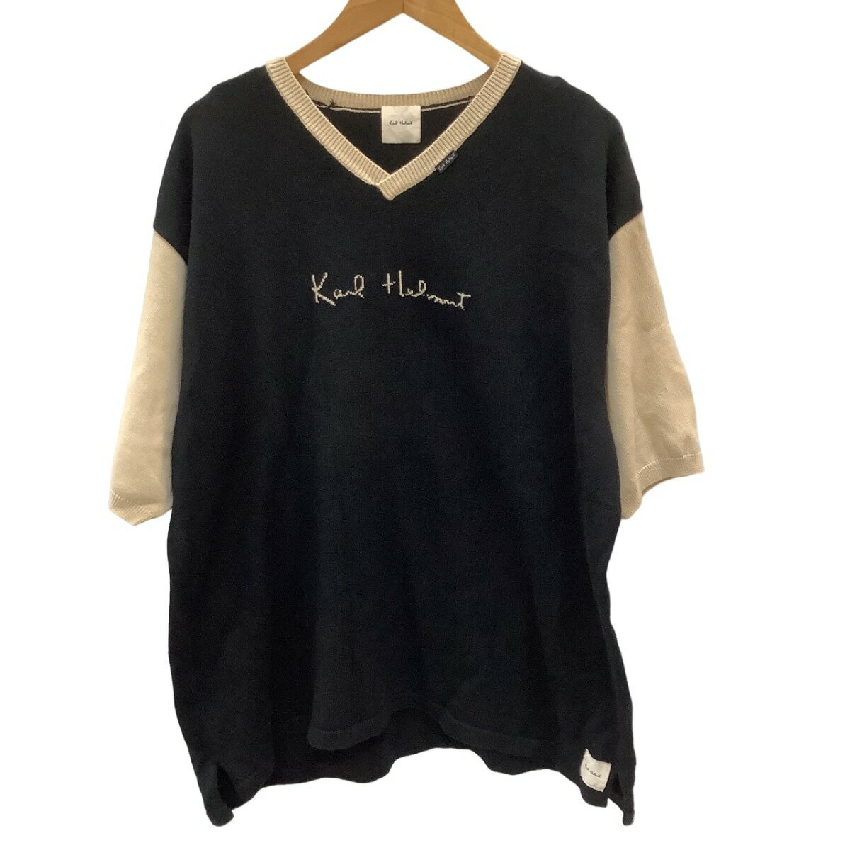 ♪♪【中古】Karl Helmut カールヘルム メンズ 半袖ニット ブラック×ベージュ Bランク