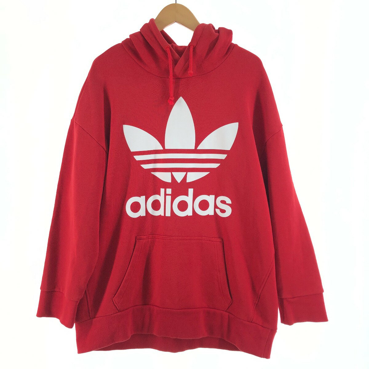 〇〇【中古】adidas アディダス メンズ パーカー サイズL DH5769 レッド トレフォイル オーバーサイズ Bランク