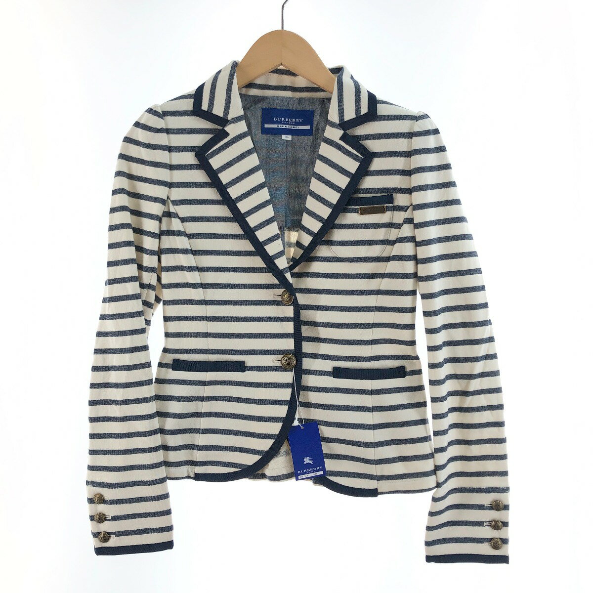 〇〇【中古】BURBERRY BLUE LABEL バーバリーブルーレーベル レディース ジャケット サイズ36 ホワイト×ネイビー ボーダー Sランク