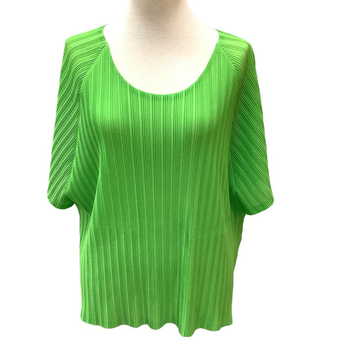 ♪♪【中古】ISSEY MIYAKE イッセイミヤケ PLEATS PLEASE カットソー ドルマンスリーブ PP31-FK372 黄緑 Bランク