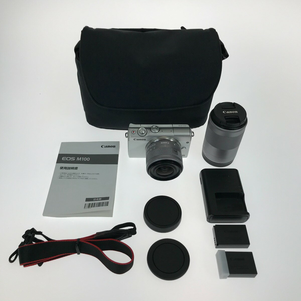 ##【中古】CANON キャノン ミラーレス一眼カメラ EOS M100 ダブルズームキット EOSM100WH-WZK Cランク