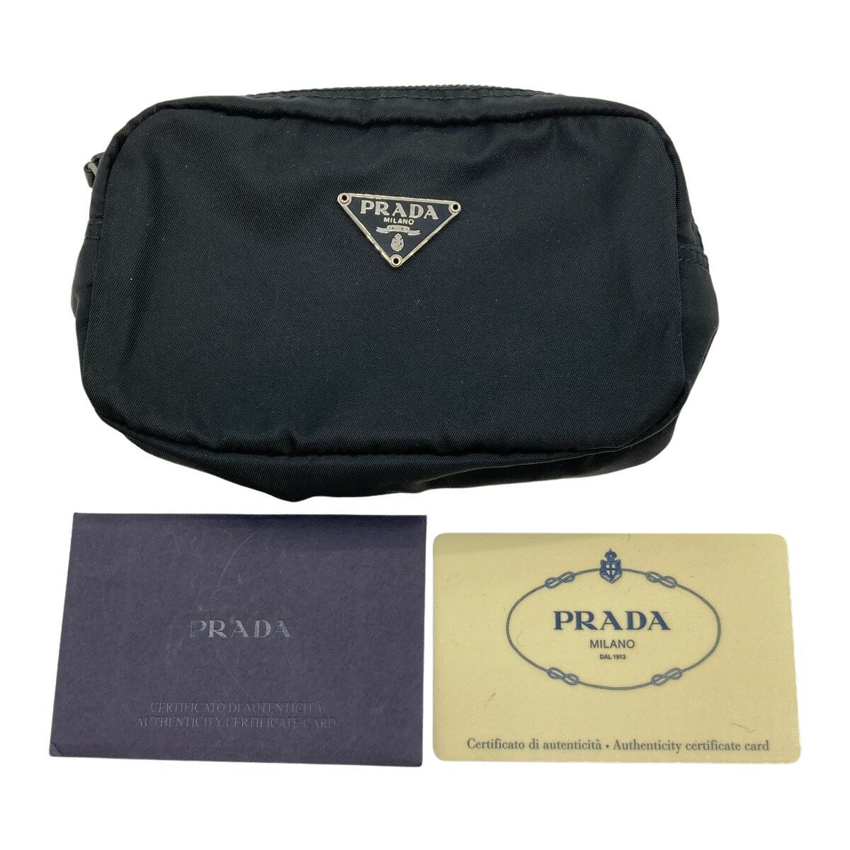 楽天リサイクルビッグバン楽天市場店◎◎【中古】PRADA プラダ ファスナーポーチ ポーチ ギャランティーカード付 1N0833 ブラック Bランク