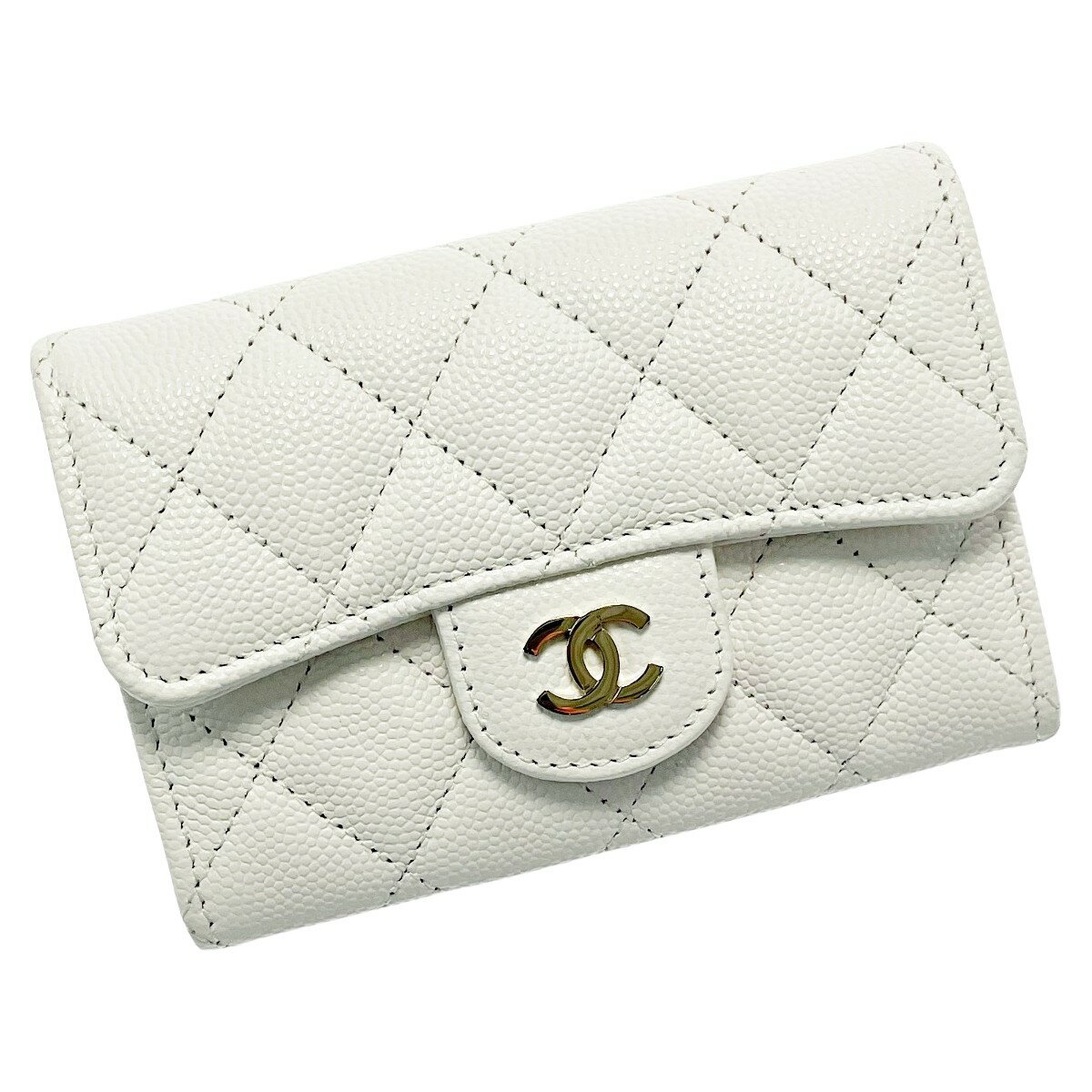 ☆☆【中古】CHANEL シャネル マトラッセ ホワイト カードケース ココマーク キャビアスキン レディース ギャランティカード有 Aランク