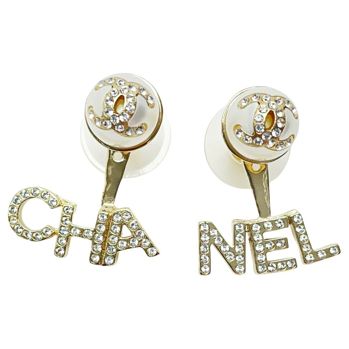 ☆☆【中古】CHANEL シャネル ピアス AB6484 ゴールド系 2Way ココマーク ロゴストーン フェイクパール レディース アクセサリー Bランク