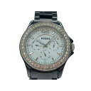 ▼▼【中古】FOSSIL フォッシル レディース腕時計 クオーツ RILEY ライリー セラミック クリスタル CE1045 ネイビーブルー Bランク