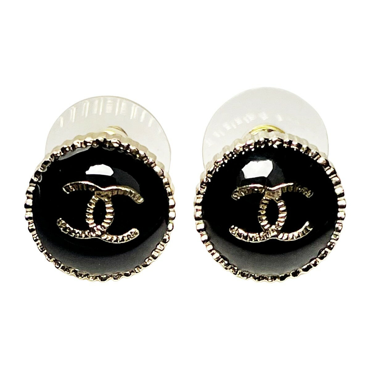 ☆☆【中古】CHANEL シャネル ピアス A95896 ブラック×ゴールド メタル レジン ココマーク レディース アクセサリー Bランク