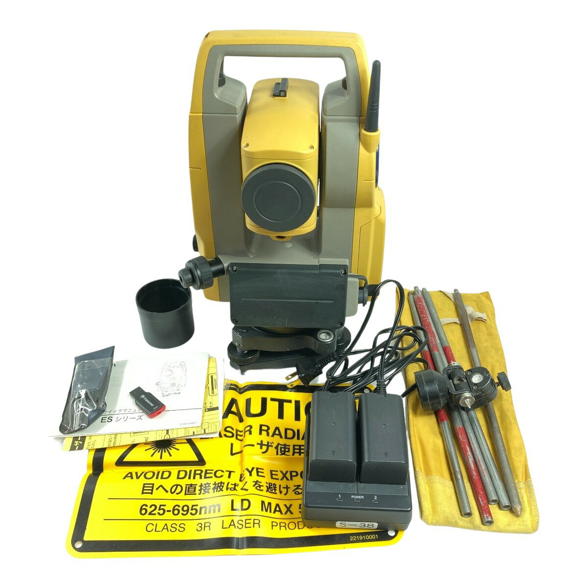 ＊＊【中古】TOPCON トータルステーション (バッテリ2個・充電器・ケース付）※2021/5/18 校正済 ES-107F イエロー Cランク