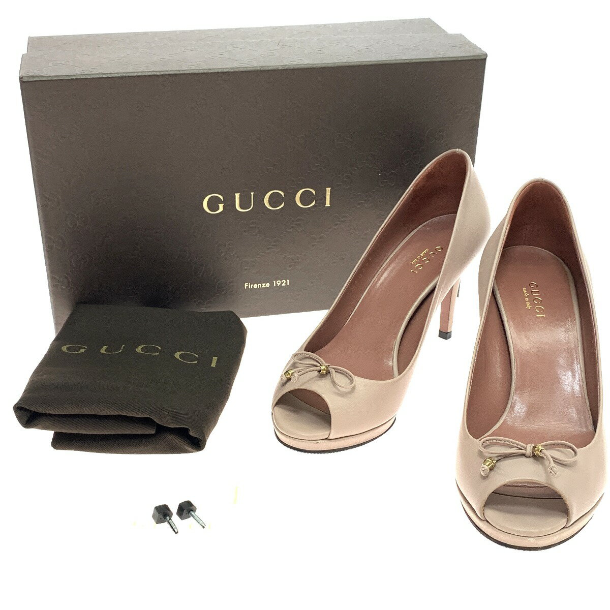 $$【中古】GUCCI グッチ レディース オープントゥーパンプス 35 1/2 レザー 310346 ピンク Bランク