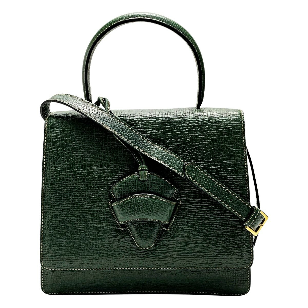 ☆☆【中古】LOEWE ロエベ バルセロナ グリーン 2WAYバッグ レディース レザー ストラップ・布袋有 Bランク(4)