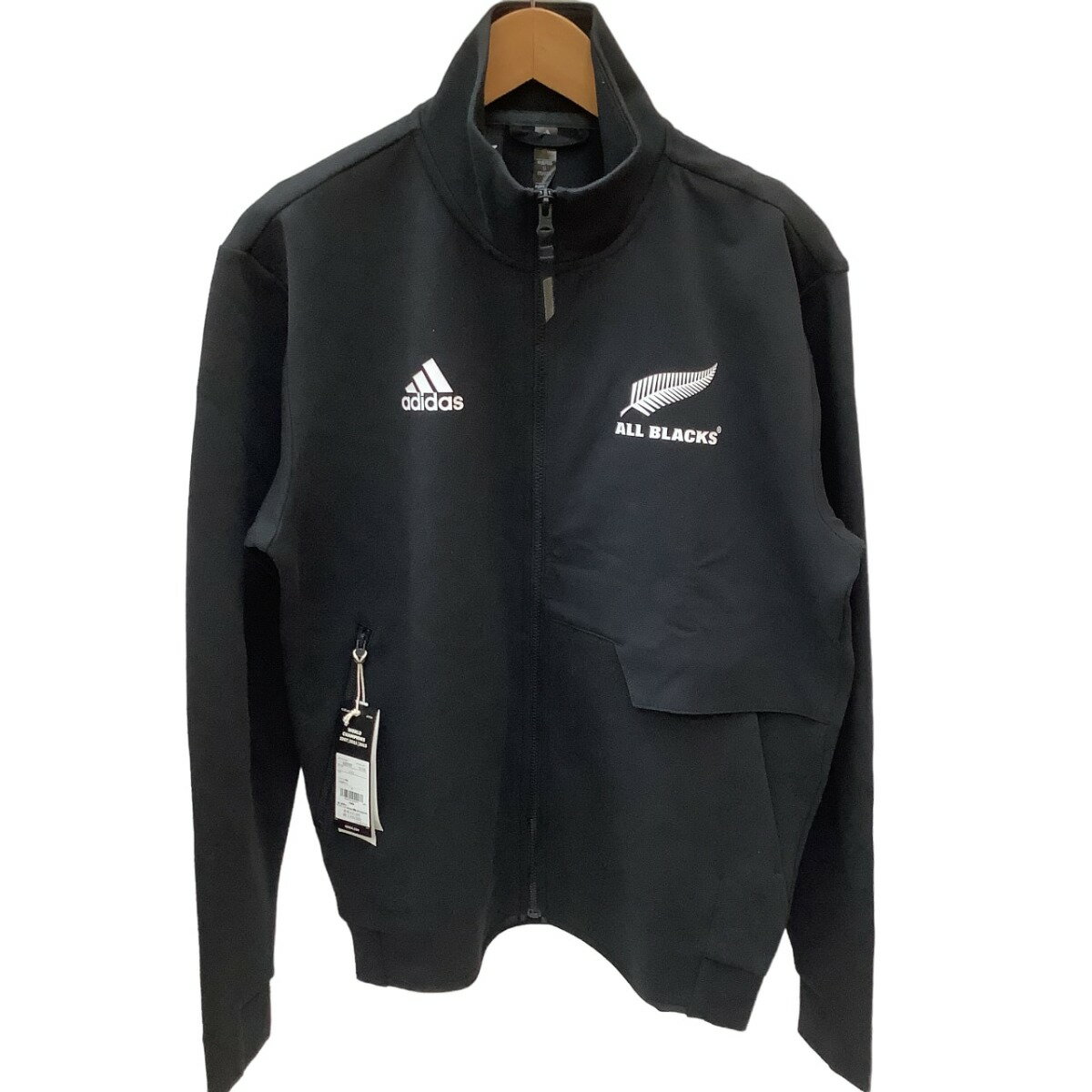 ♪♪【中古】adidas all black アディダス オール 未使用 タグ付き ジャージ ブラック ラグビー SIZE M ブラック Sランク